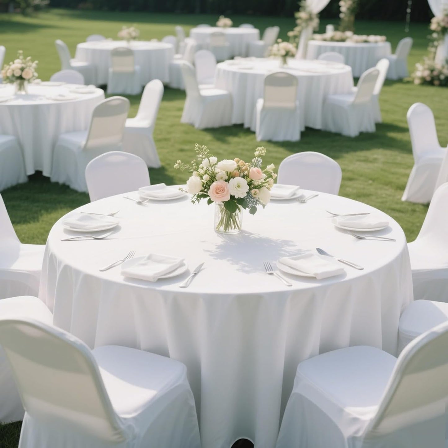 90 Inch Round White Tablecloths for Weddings and Parties