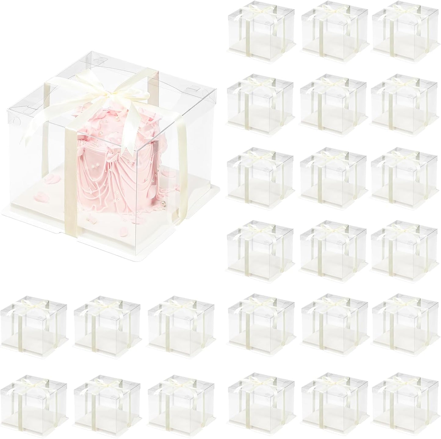 24 Pcs Clear Gift Box with Ribbon for Cakes and Desserts