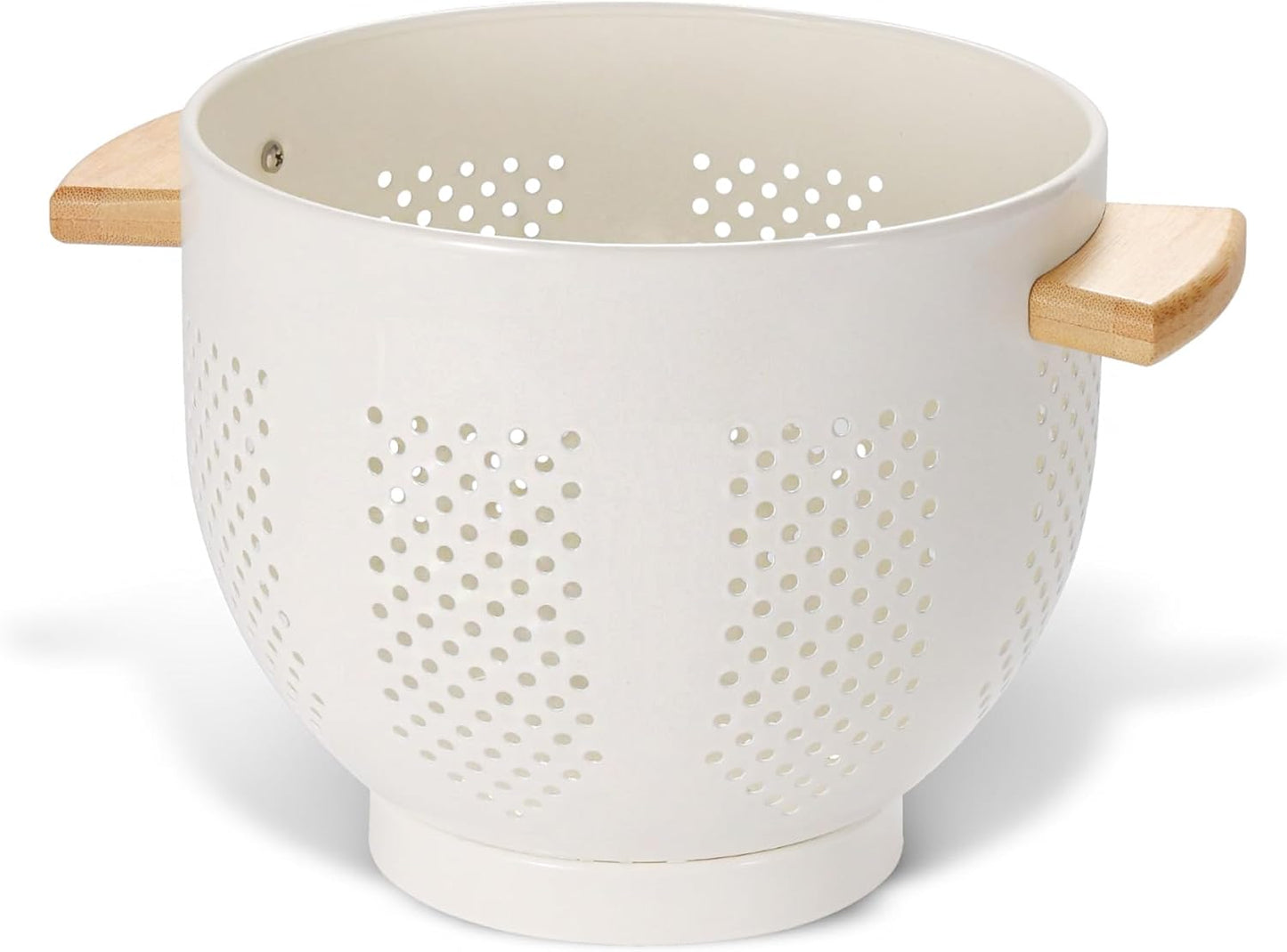 Metal Colander with Wood Handle for Easy Draining and Straining