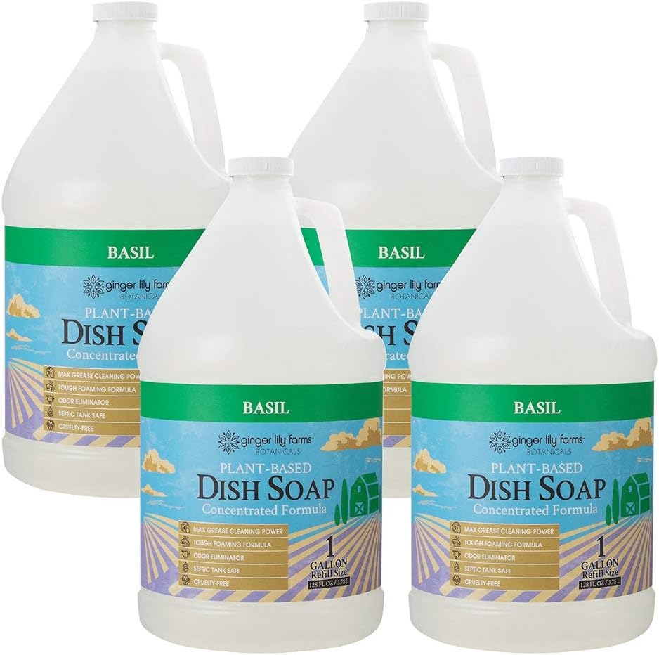 Ginger Lily Farms Plant-Based Liquid Dish Soap for Maximum Grease