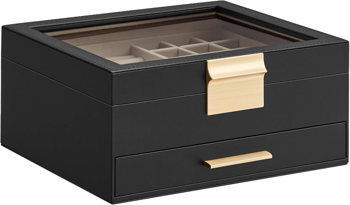 SONGMICS Jewelry Box Organizer with Glass Lid for Stylish Storage