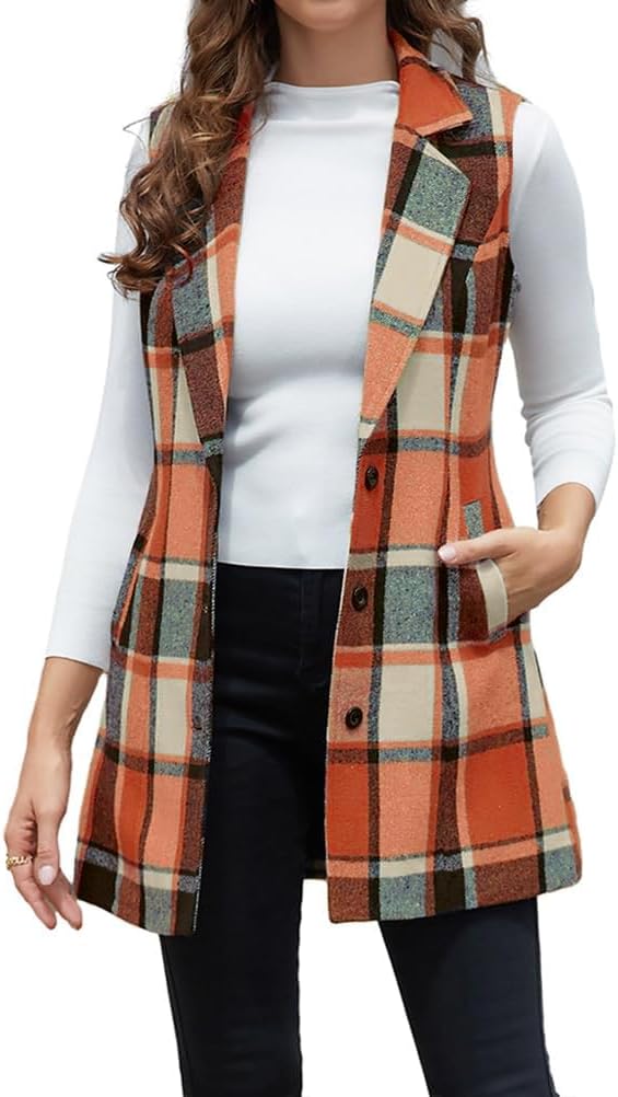 Plaid Vest for Women by IDEALSANXUN - Stylish Sleeveless Blazer
