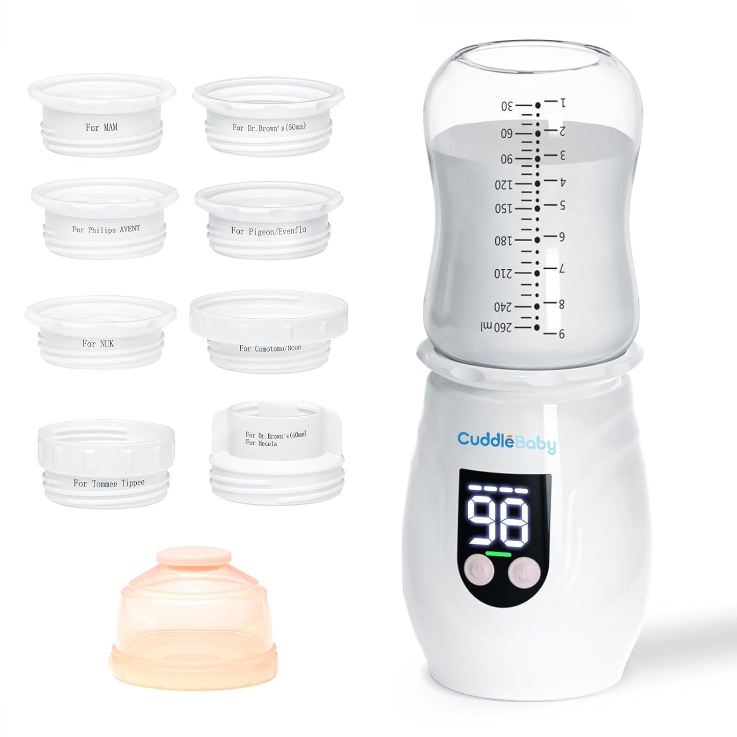 Cordless Rechargeable Bottle Warmer - Fast Heating, 8 Adapters, Travel-Friendly