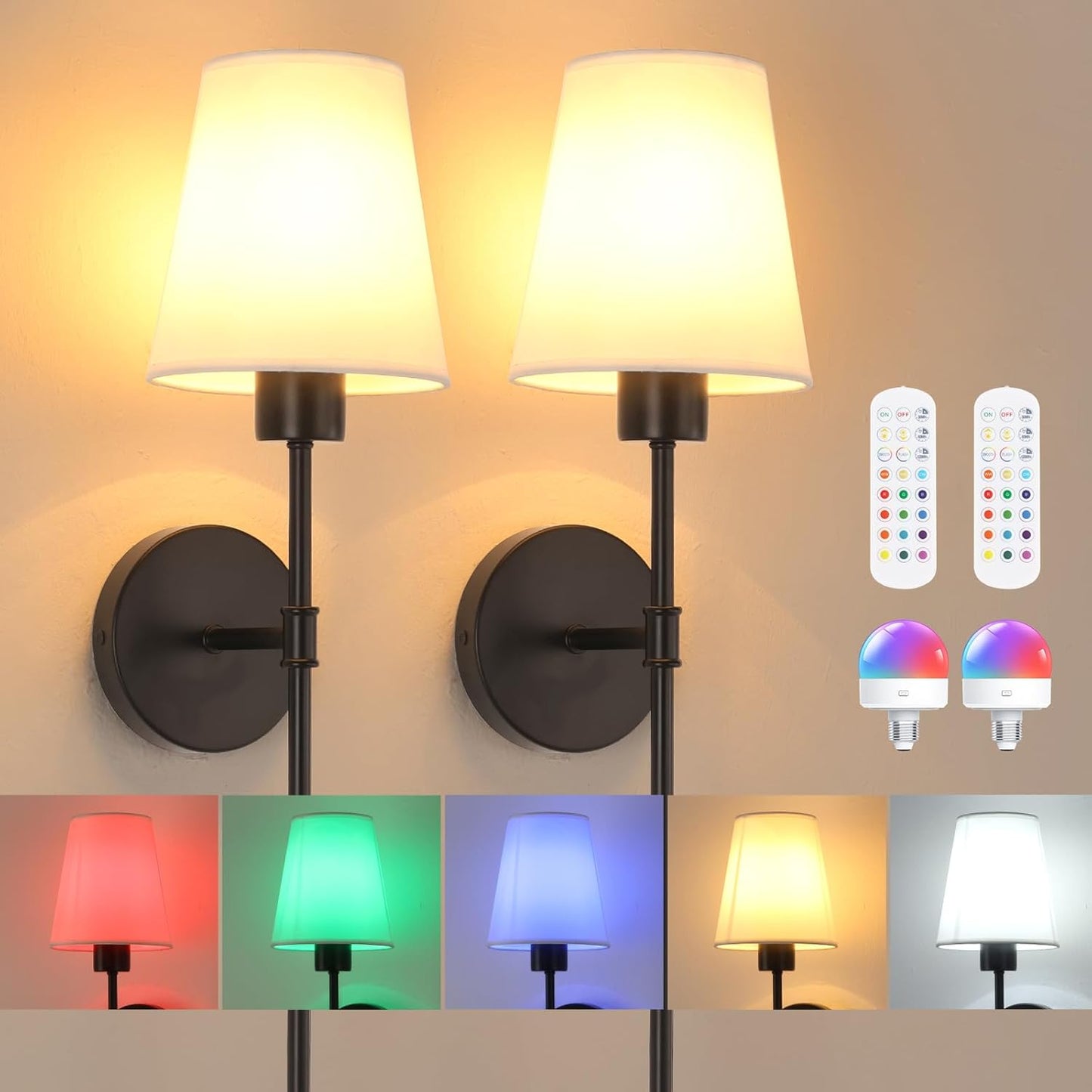 Battery Operated Wall Sconces Set of 2 for Modern Homes