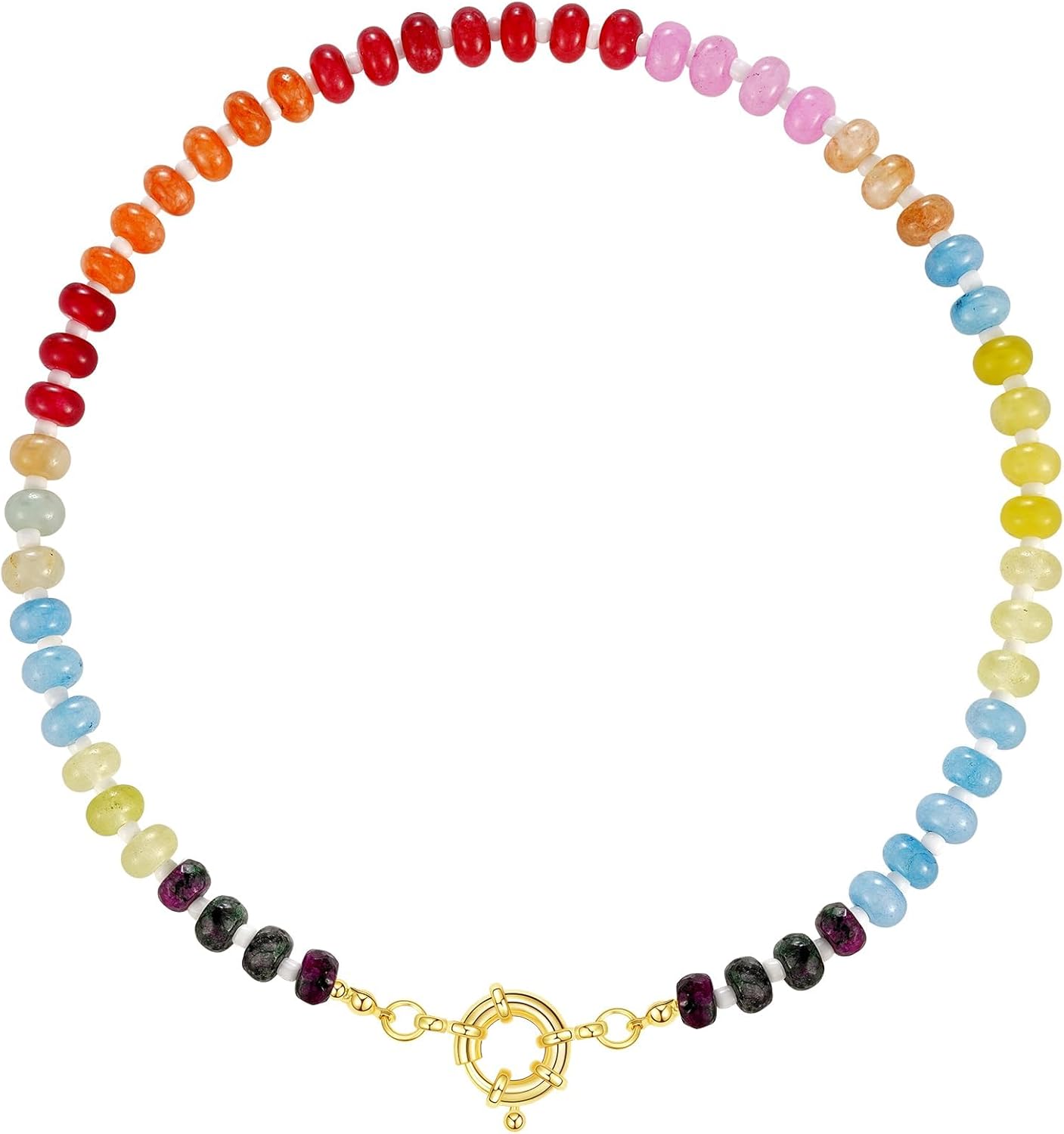 KissYan Beaded Gemstone Necklace for Women, Colorful Boho Style