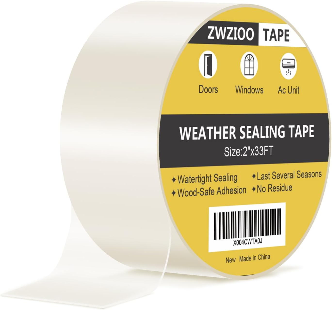 Clear Window Insulation Tape, No Residue, 2 x 33 Ft | Winterizing Essential