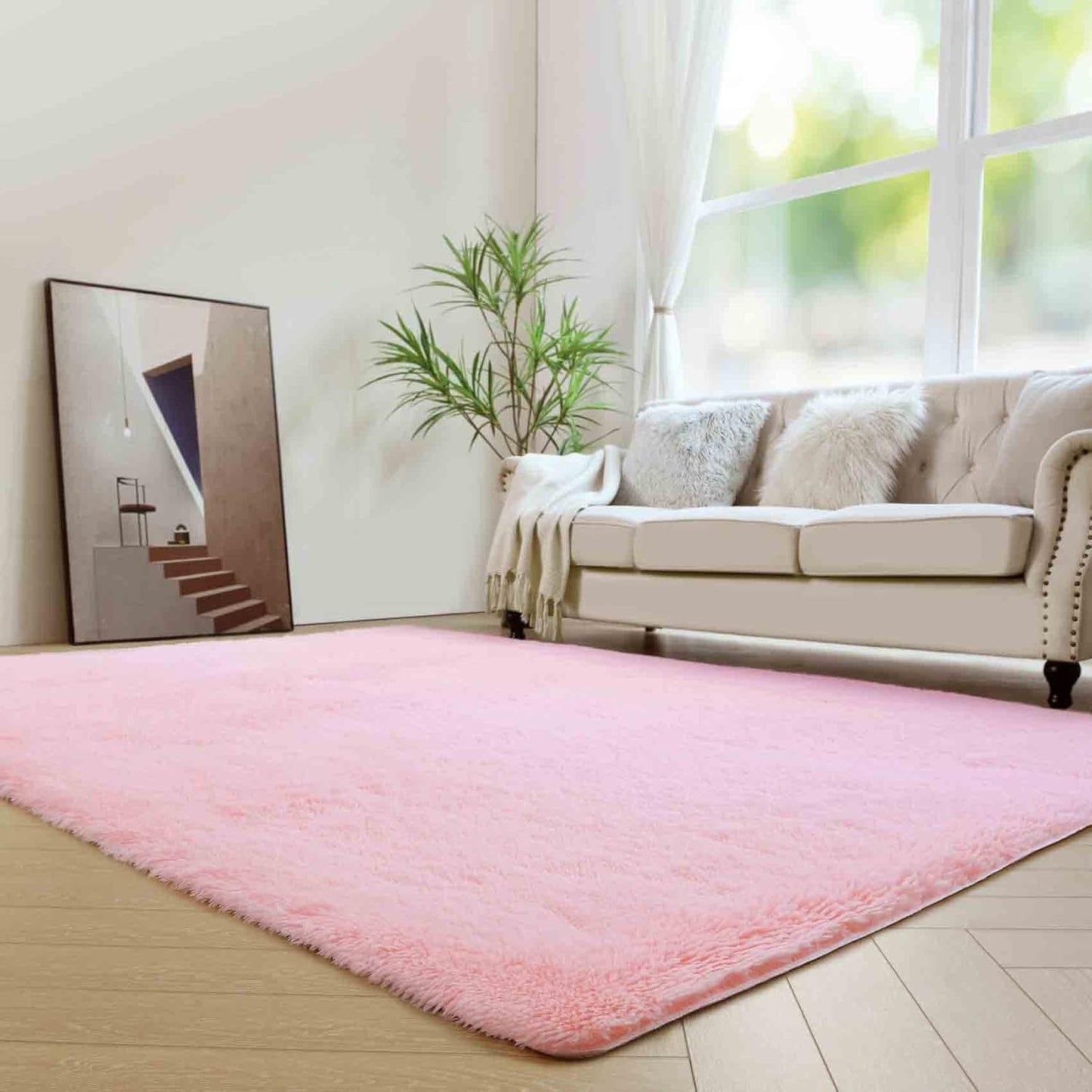 6x9 ft Pink Rectangle Fluffy Rug for Cozy Home Decor