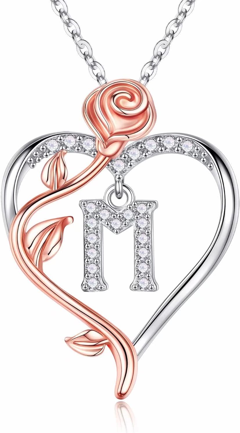 Iefil Rose Heart Necklace - 925 Sterling Silver Jewelry Gift