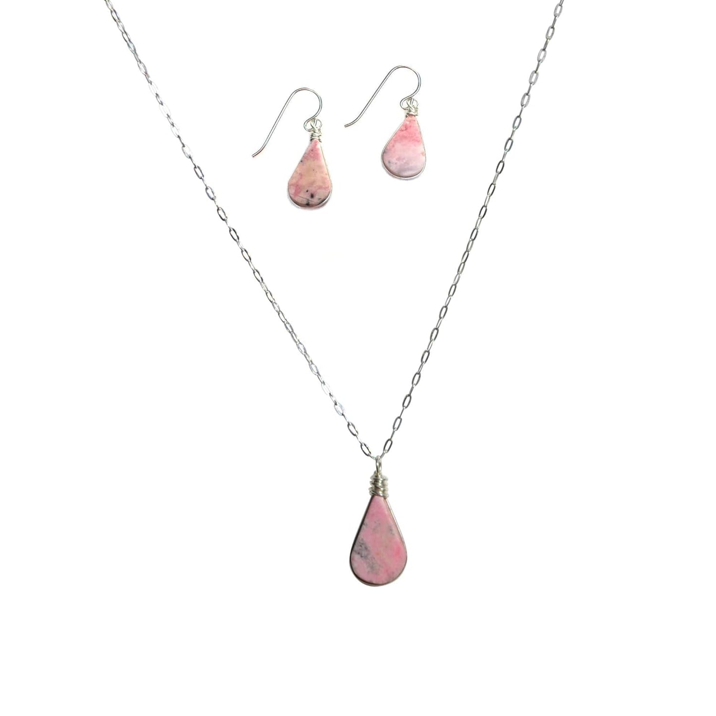 Rhodonite Pink Stone Jewelry Set - Handmade Sterling Silver Gift