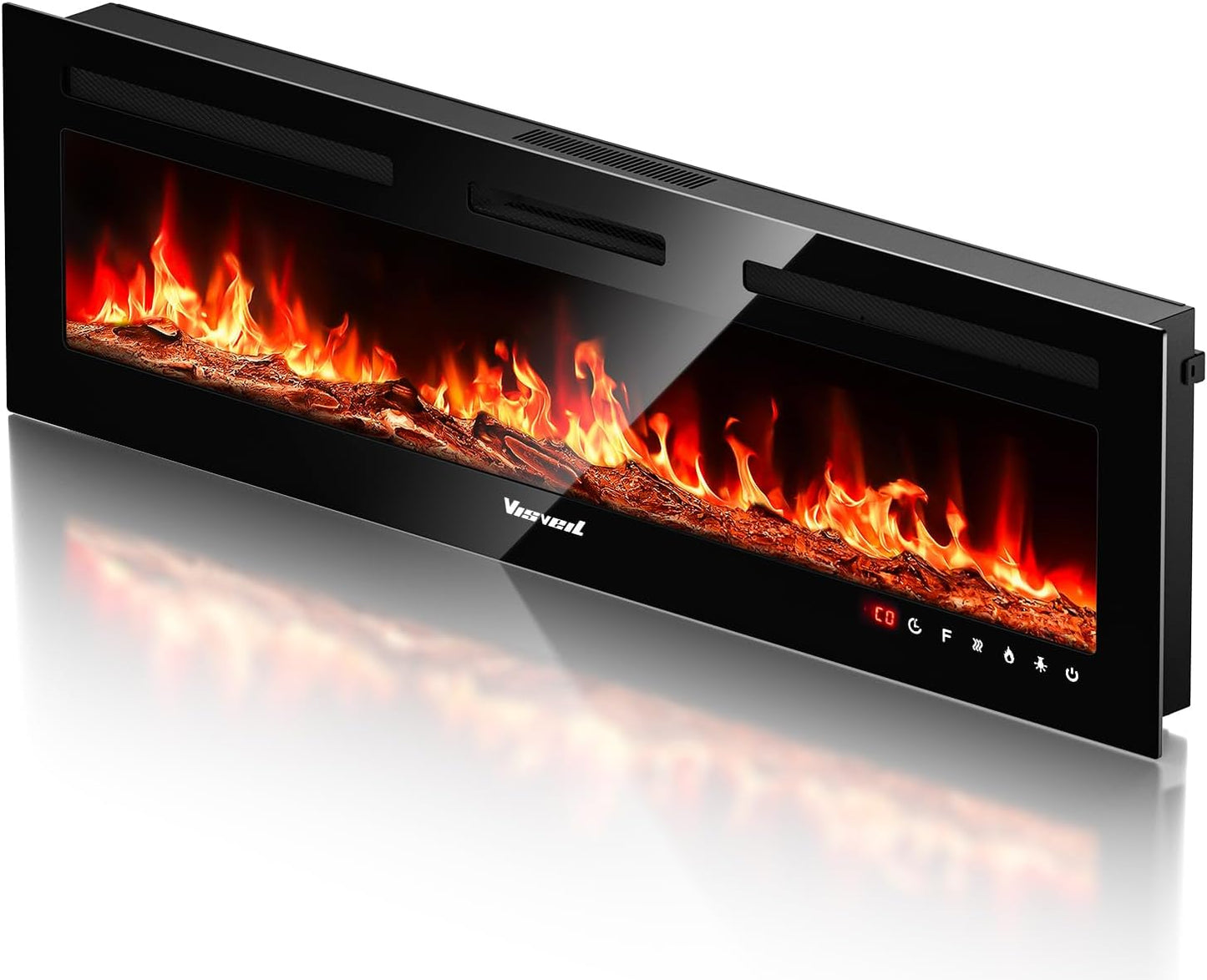 VISVEIL 60 Electric Fireplace: Realistic Flame, Remote Control