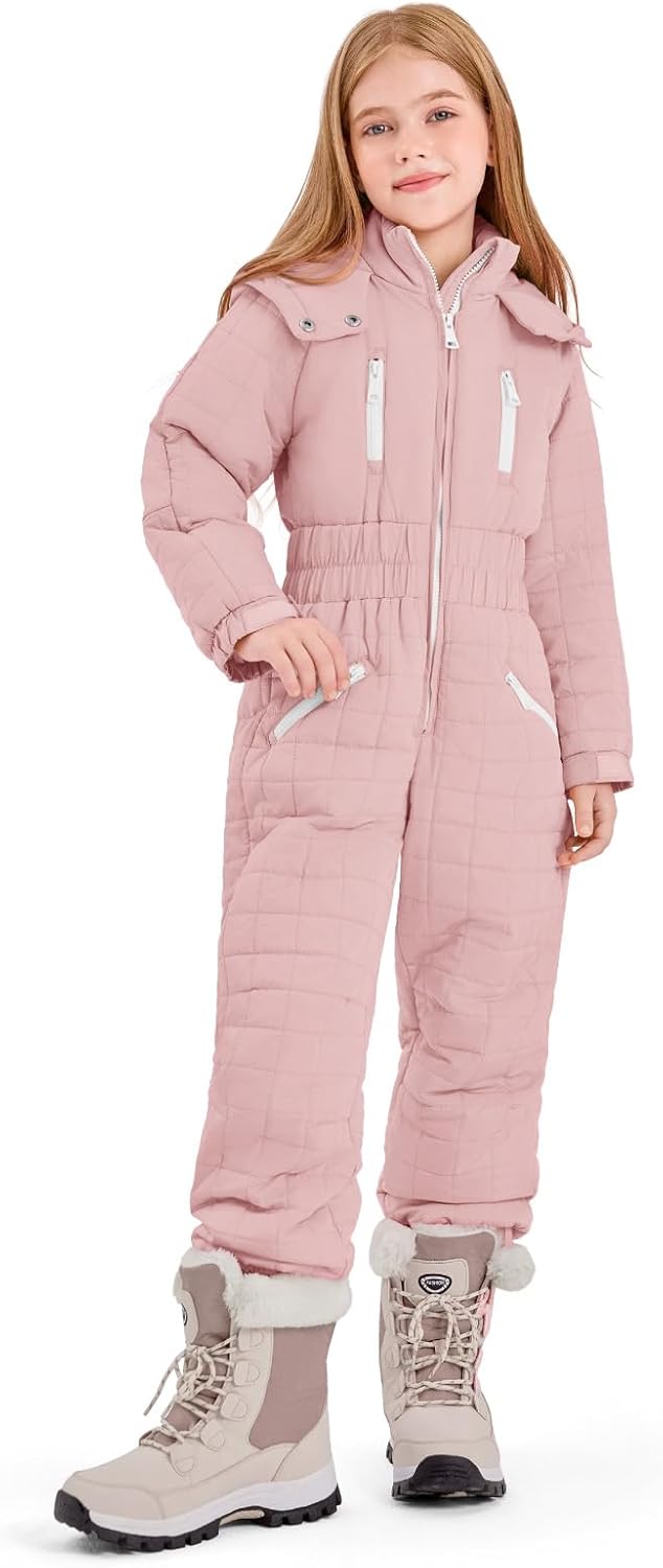 Haloumoning Kids Snow Suit for Girls - Waterproof Insulated One Piece