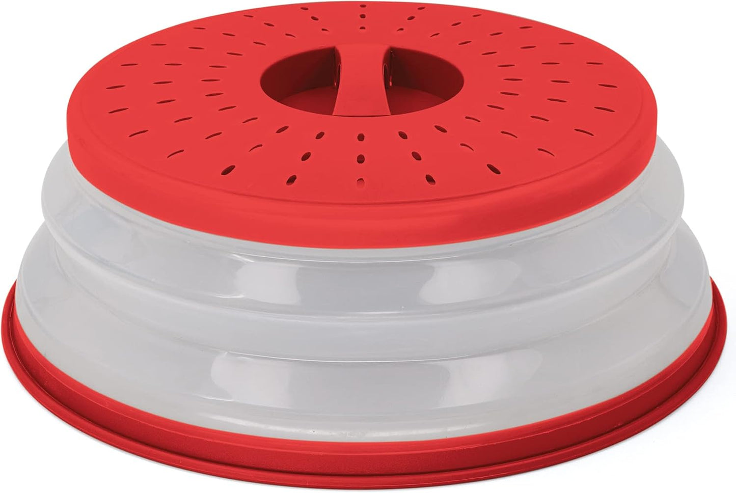 Collapsible Microwave Food Cover - Easy Grip & Strain, BPA Free, Red