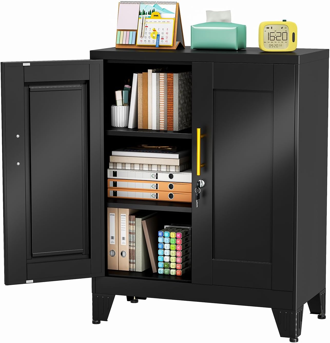 35.43in Metal Storage Cabinet with Lock for Home and Office