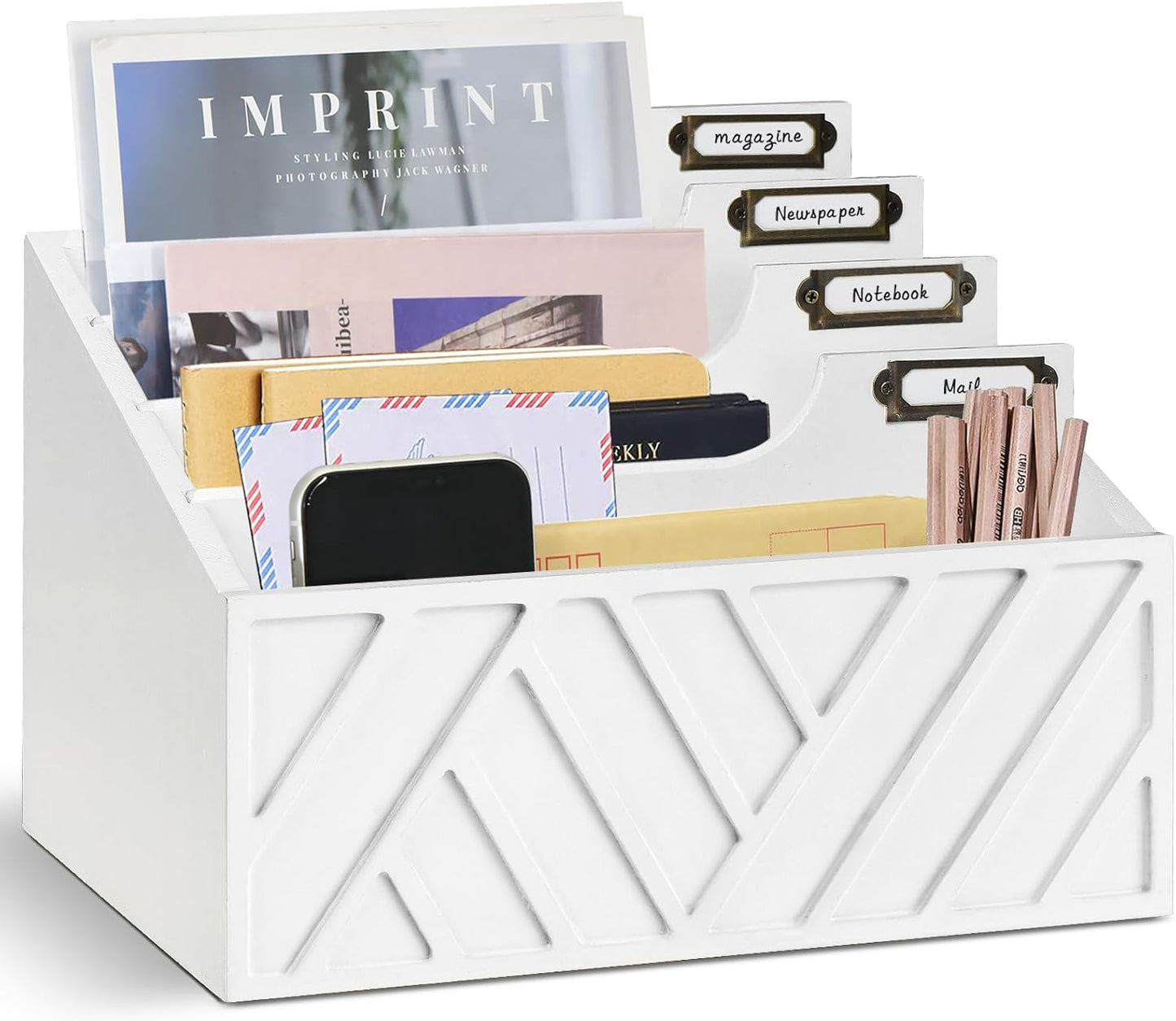 White Wooden Rustic Mail Organizer - Declutter in Style!