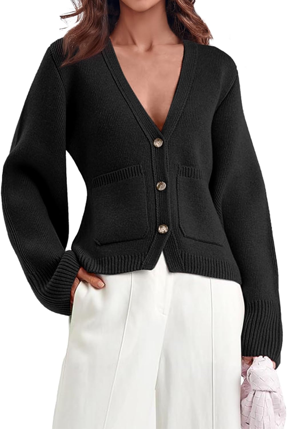 Saodimallsu Womens Deep V Neck Cardigan Sweaters for Fall