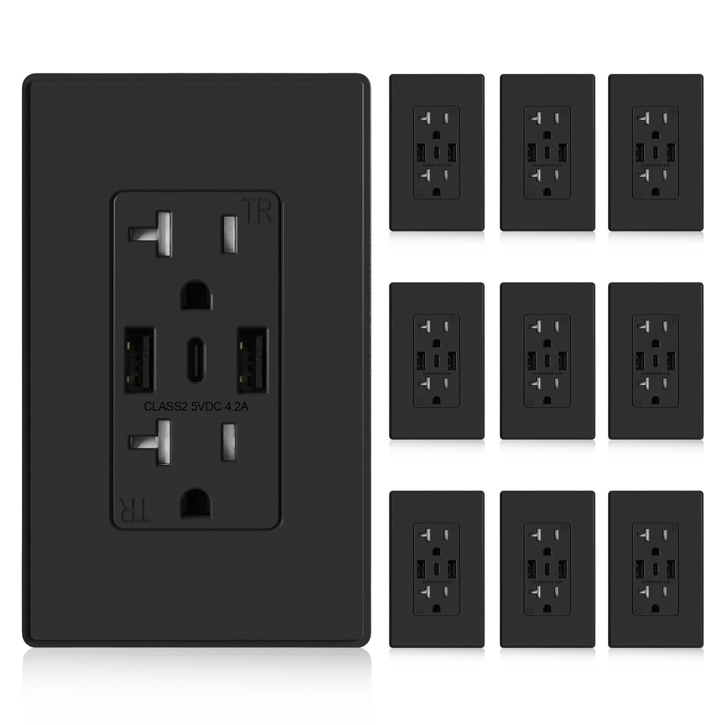 ELEGRP USB Wall Outlets - 3-Port USB-C Receptacles for Home