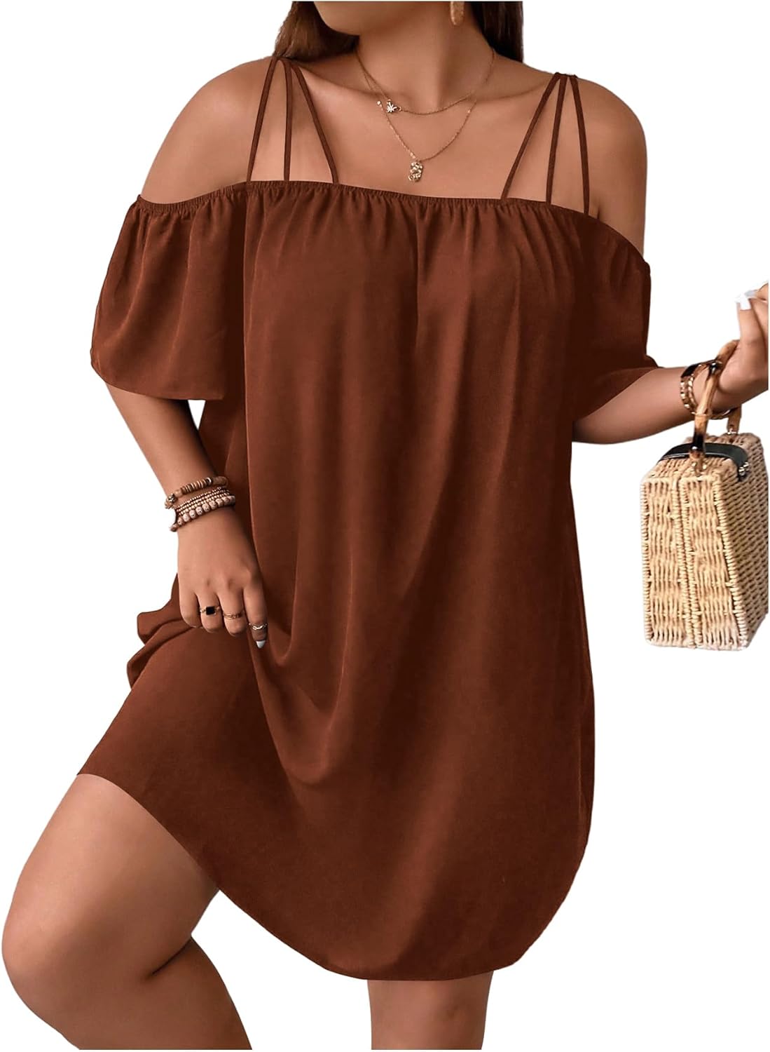 SOLY HUX Women's Plus Size Off Shoulder Short Sleeve Dress