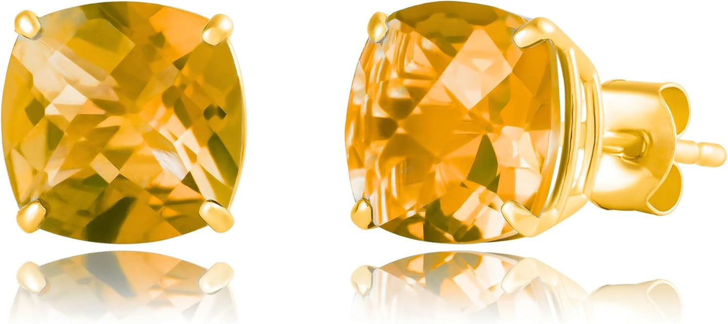 925 Sterling Silver Cushion Cut Gemstone Stud Earrings for Women