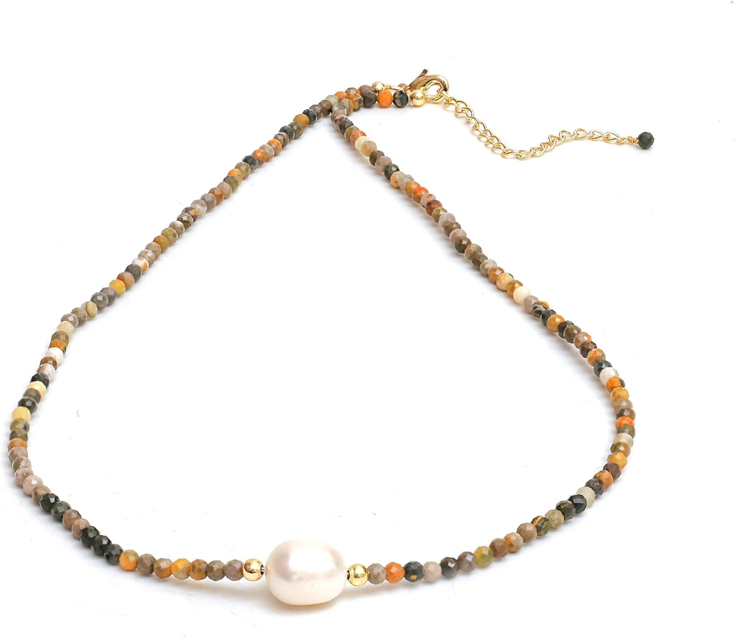 Gemstone Beaded Necklace with Freshwater Pearl Choker Style Jewelry