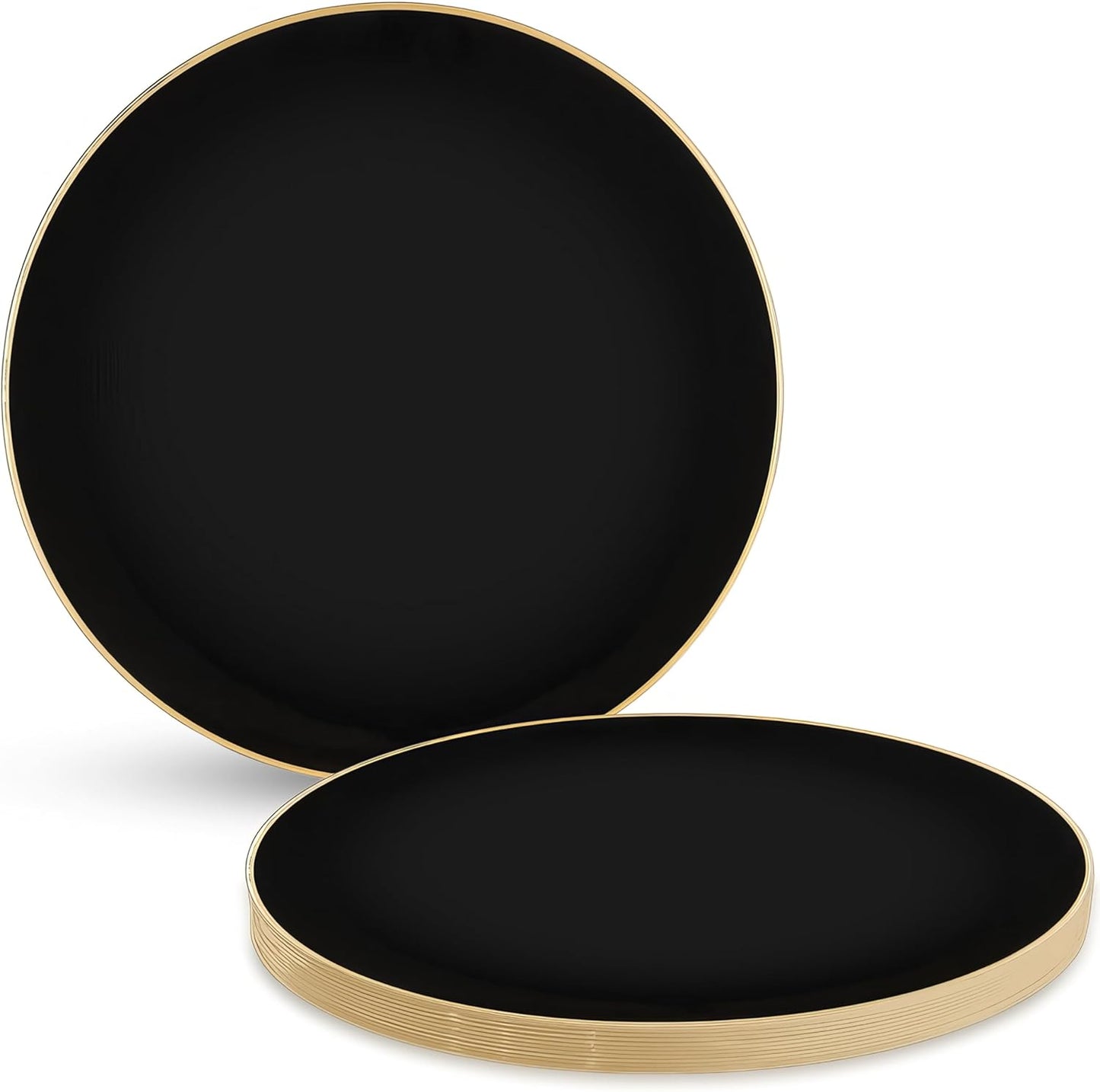 Black Hammered Charger Plates - Elegant Gold Rim, Perfect for Events