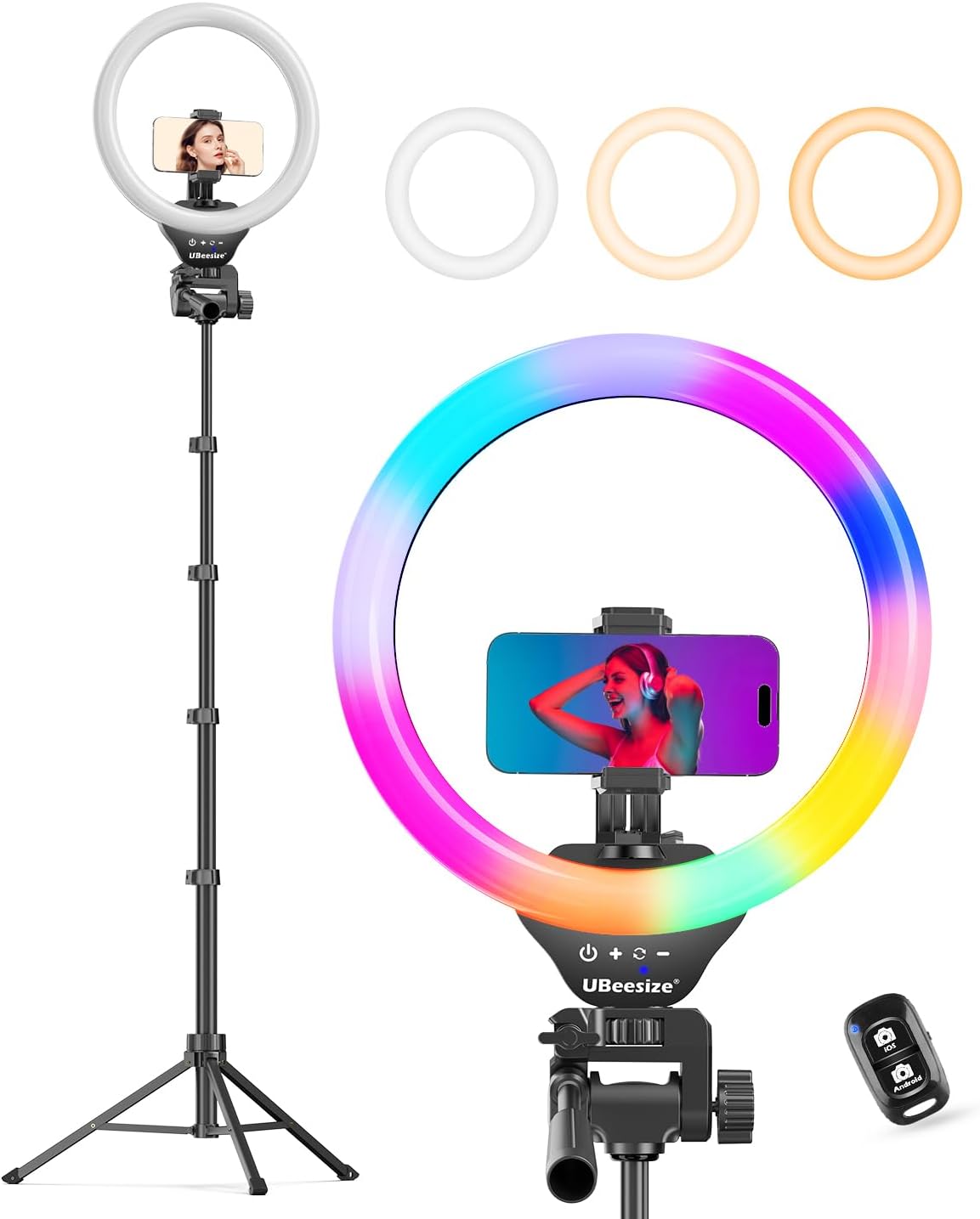 UBeesize 12ft' RGB Selfie Ring Light with 62in Tripod Stand