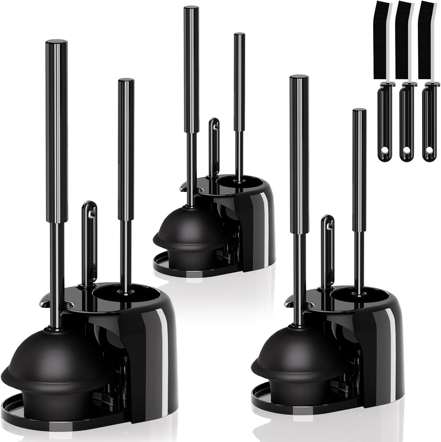 3PACK 3 in 1 Toilet Brush and Plunger Set for Easy Cleaning
