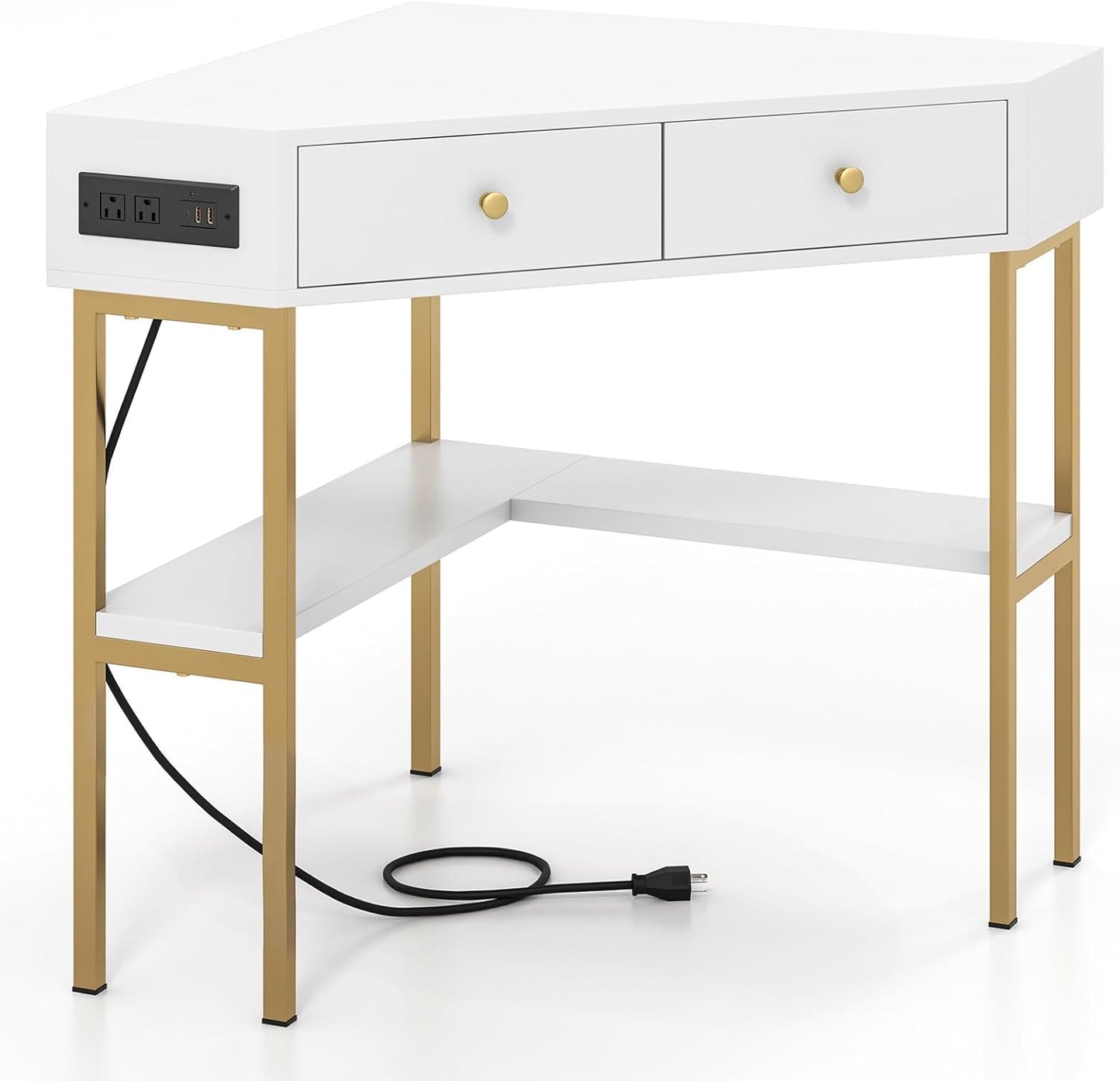 Compact Corner Desk with Charging Station - SILKYDRY