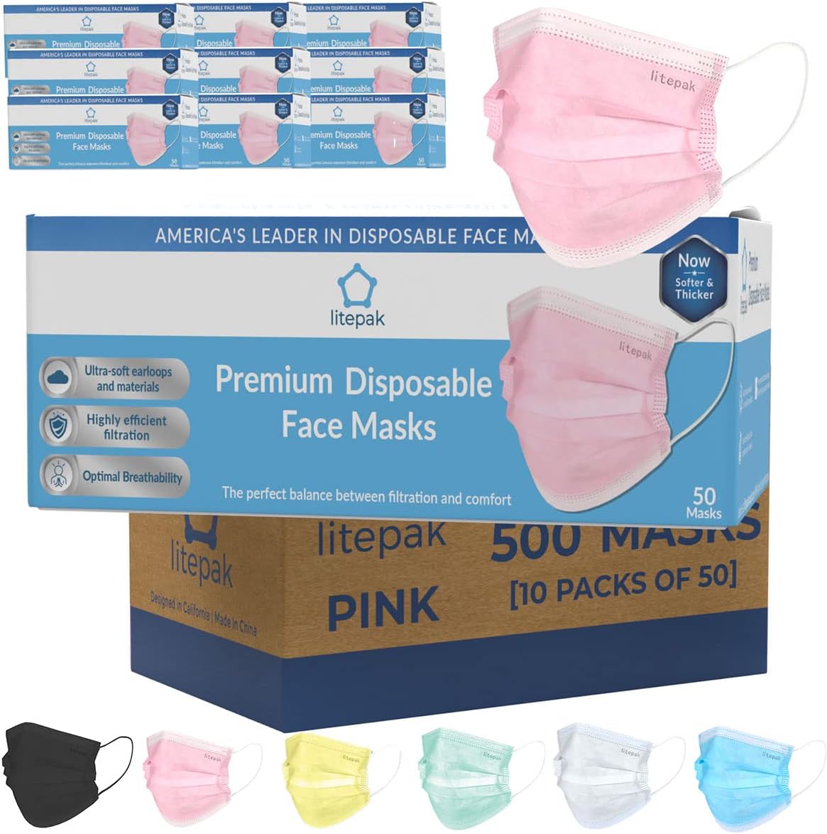 Litepak Premium Disposable Face Masks for All-Day Comfort