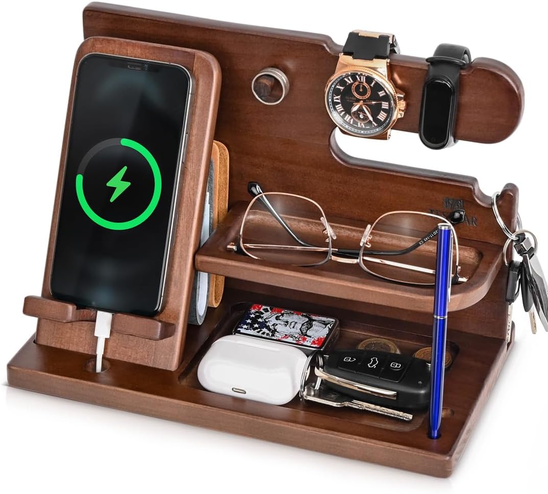 TESLYAR Wood Phone Docking Station - Stylish Organizer for Men