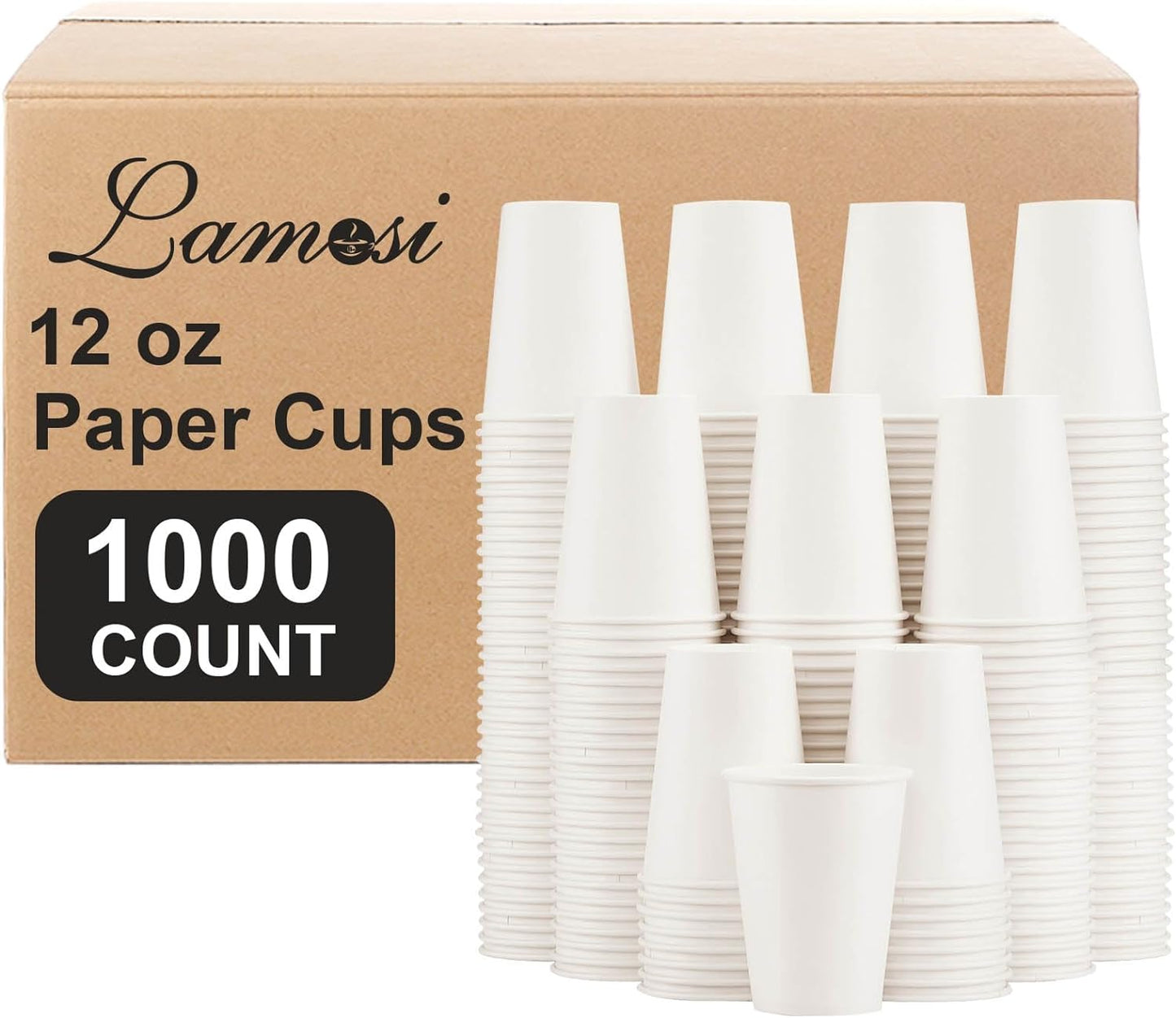 Lamosi 1000-Pack 12 oz White Paper Cups: Ideal for Hot & Cold Drinks!