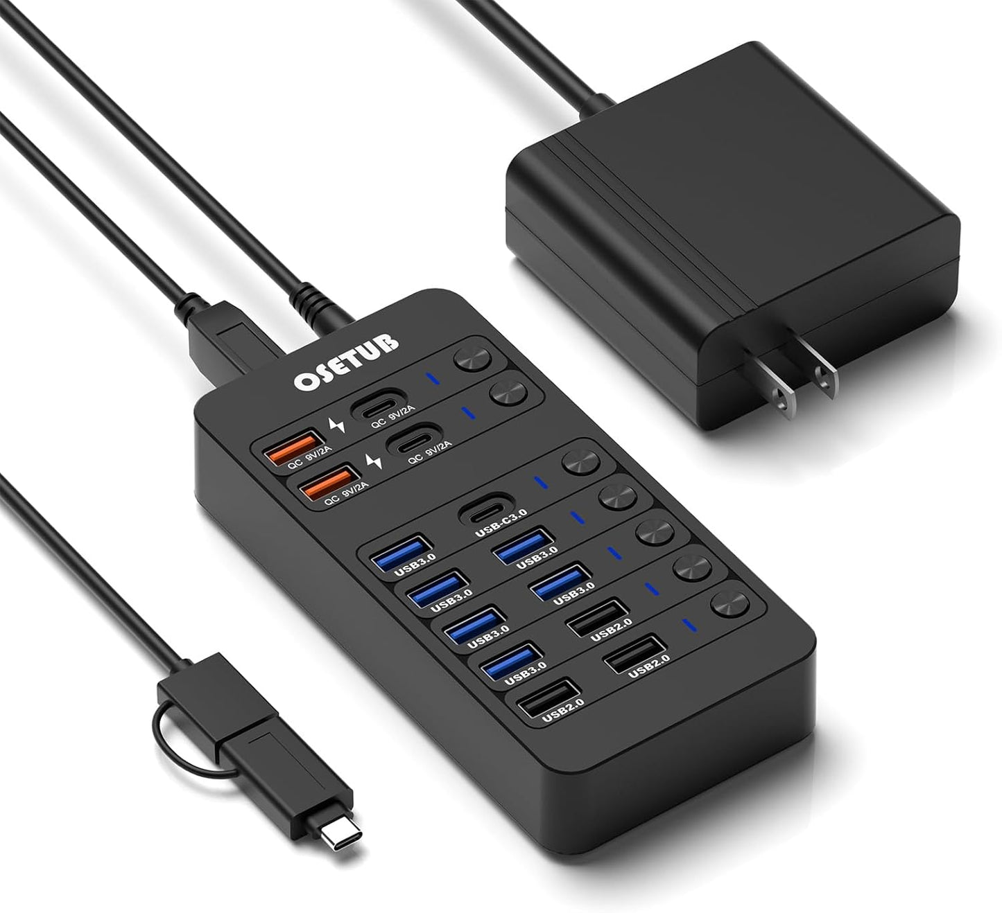 14-in-1 Powered USB Hub with Individual Switches for All Devices