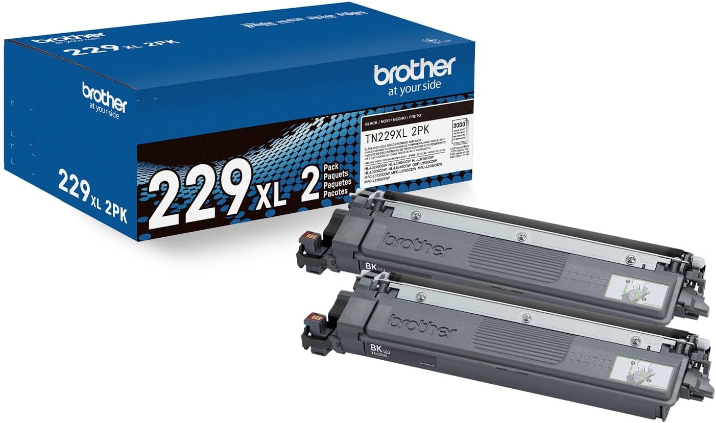 Brother Genuine TN229XL2PK High Yield Black Toner Cartridge 2-Pack