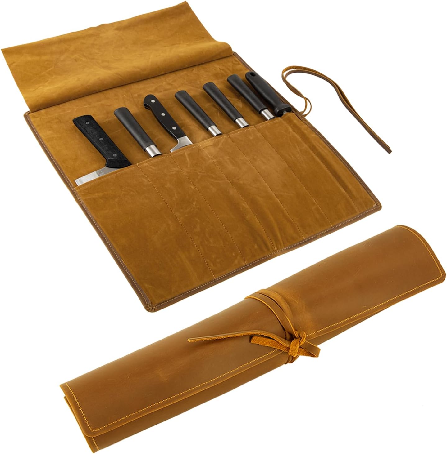 Genuine Leather Knife Roll for Chefs with 7 Slots for Knives