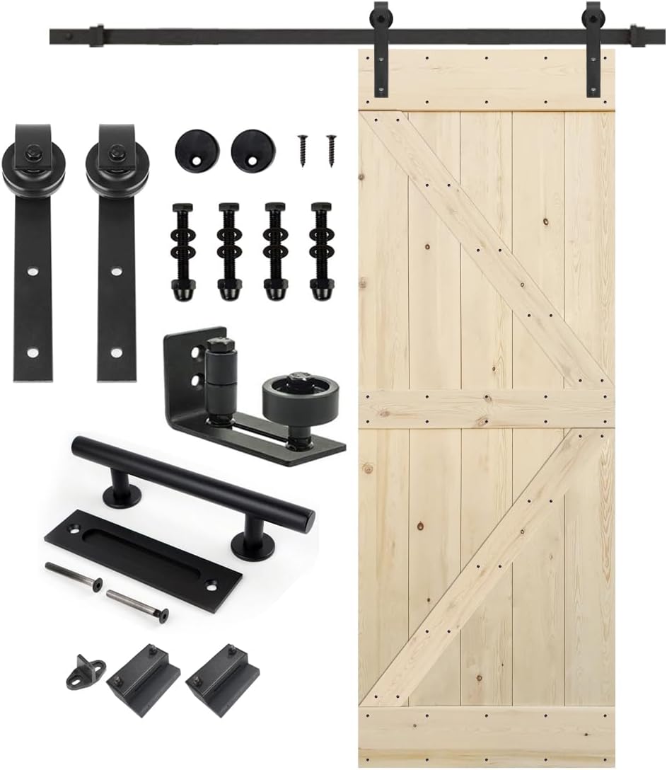 Unfinished Knotty Barn Door with Sliding Hardware Kit for Home