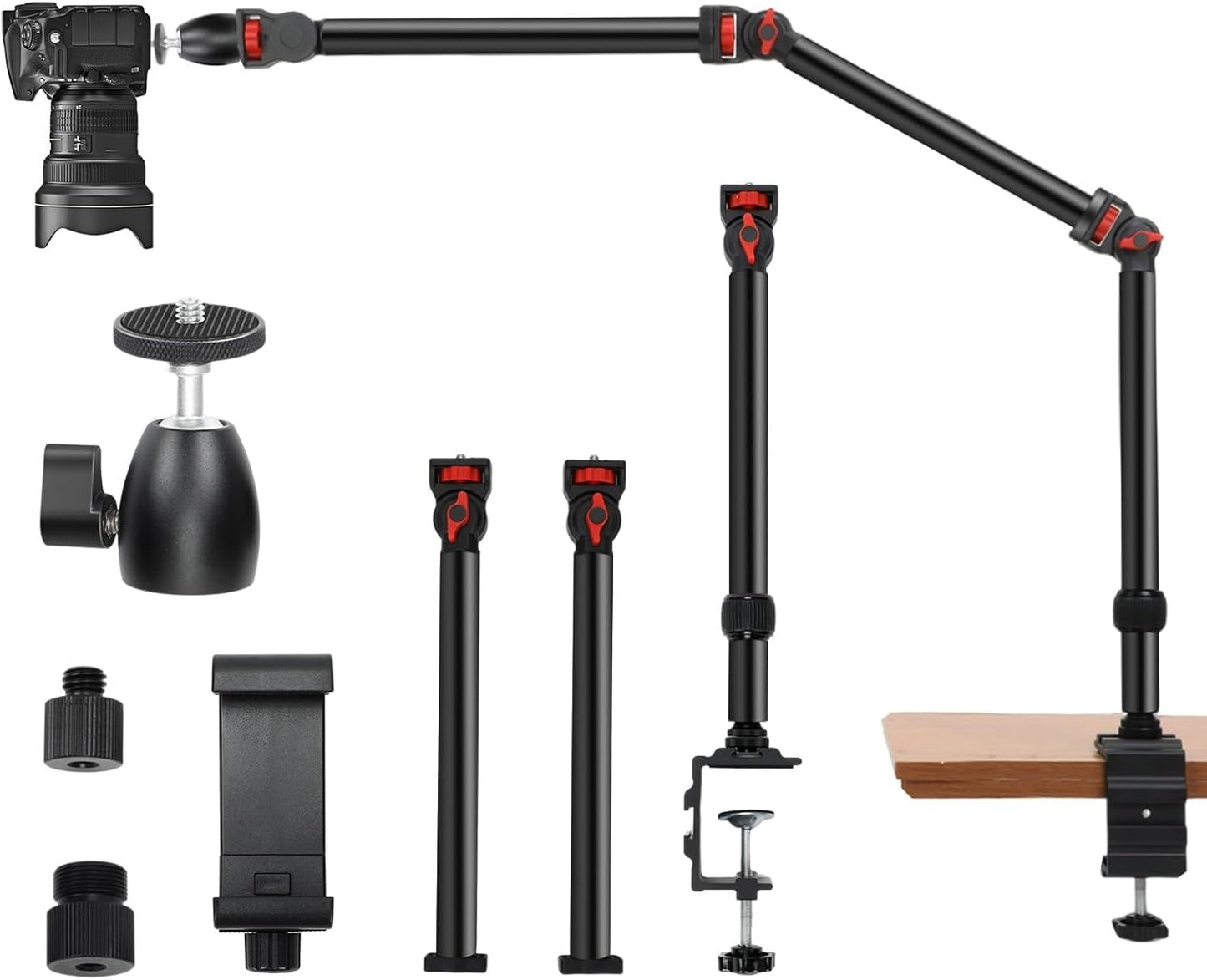 Overhead Camera Mount Desk Stand with 3-Section Arm for Flexibility