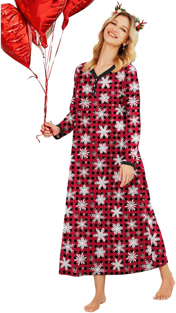 Ekouaer Women's Long Sleeve Nightgown Full Length Sleepwear