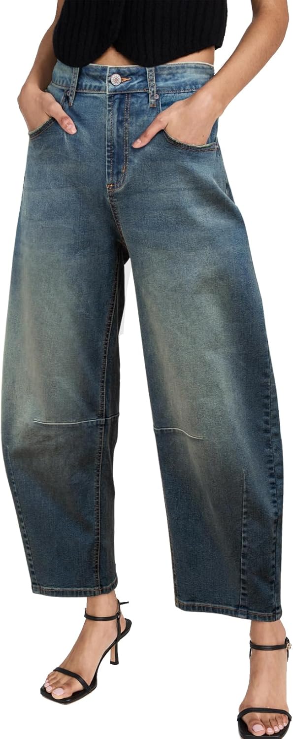 Trendy Barrel Jeans for Women - Vintage Wide Leg Y2K Style