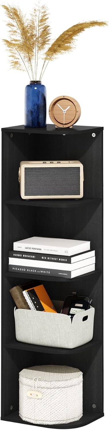 Furinno Pasir 4-Tier Corner Open Shelf Bookcase for Small Spaces