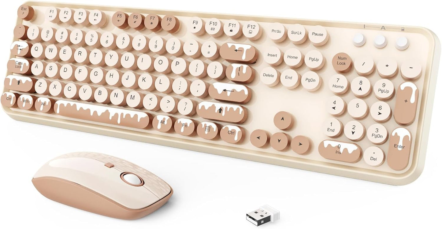 FOPETT Wireless Keyboard and Mouse Combo for Retro Typing