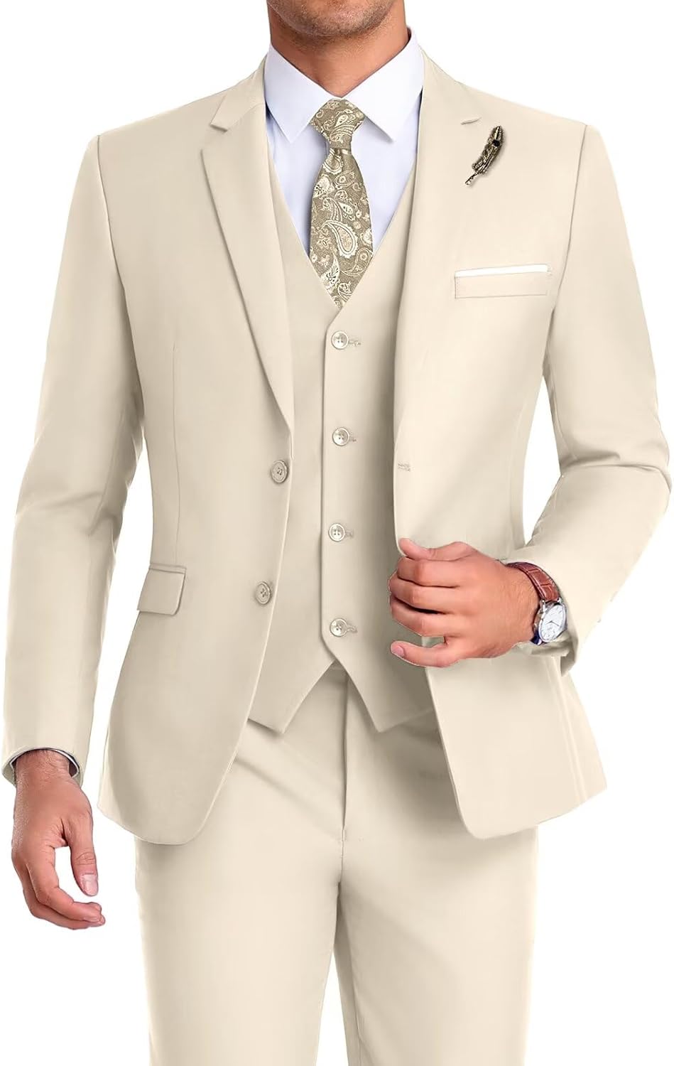 Men Suit 3 Pieces Slim Fit Tuxedo for Groomsmen and Business