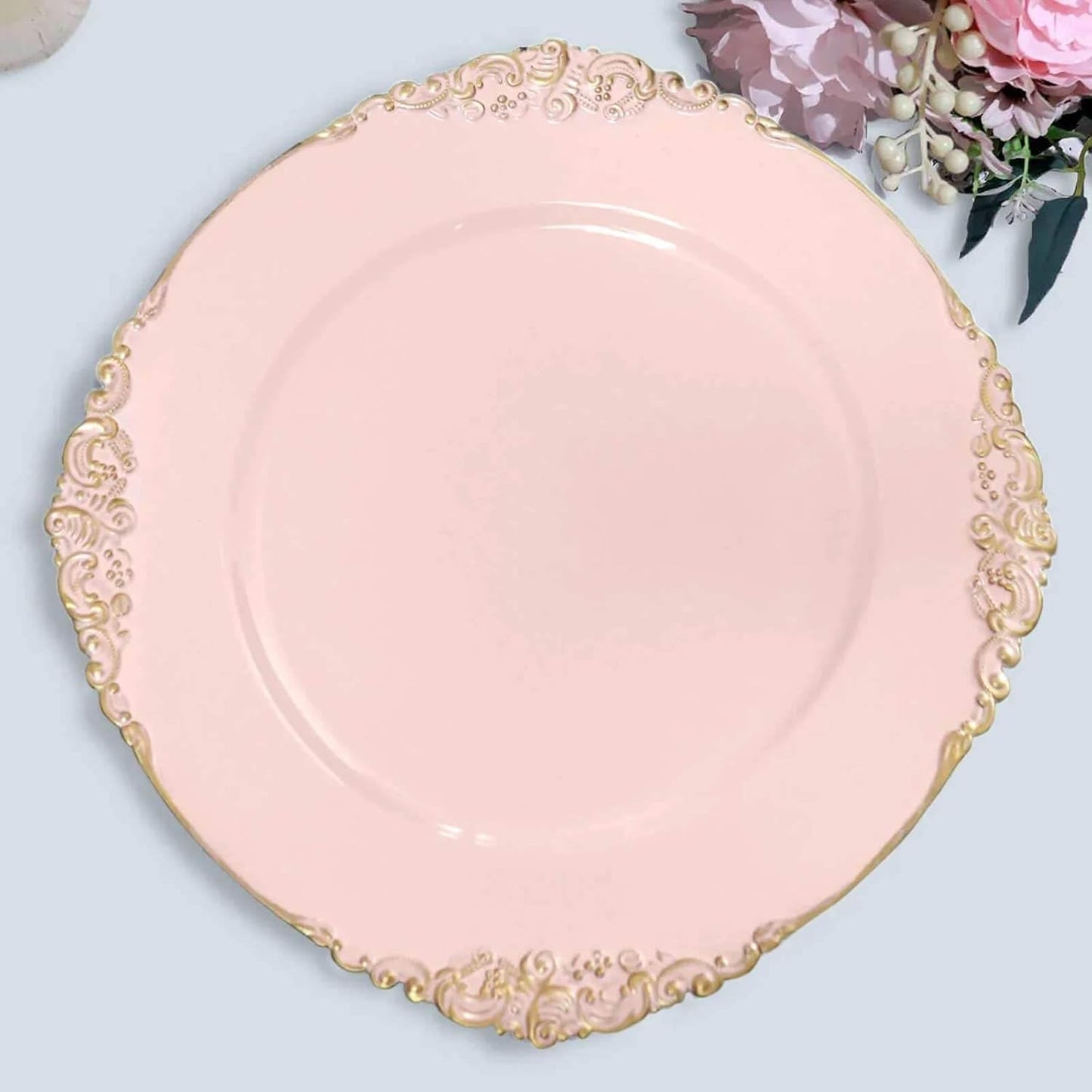 13-Inch Blush Acrylic Charger Plates - Set of 12 for Events