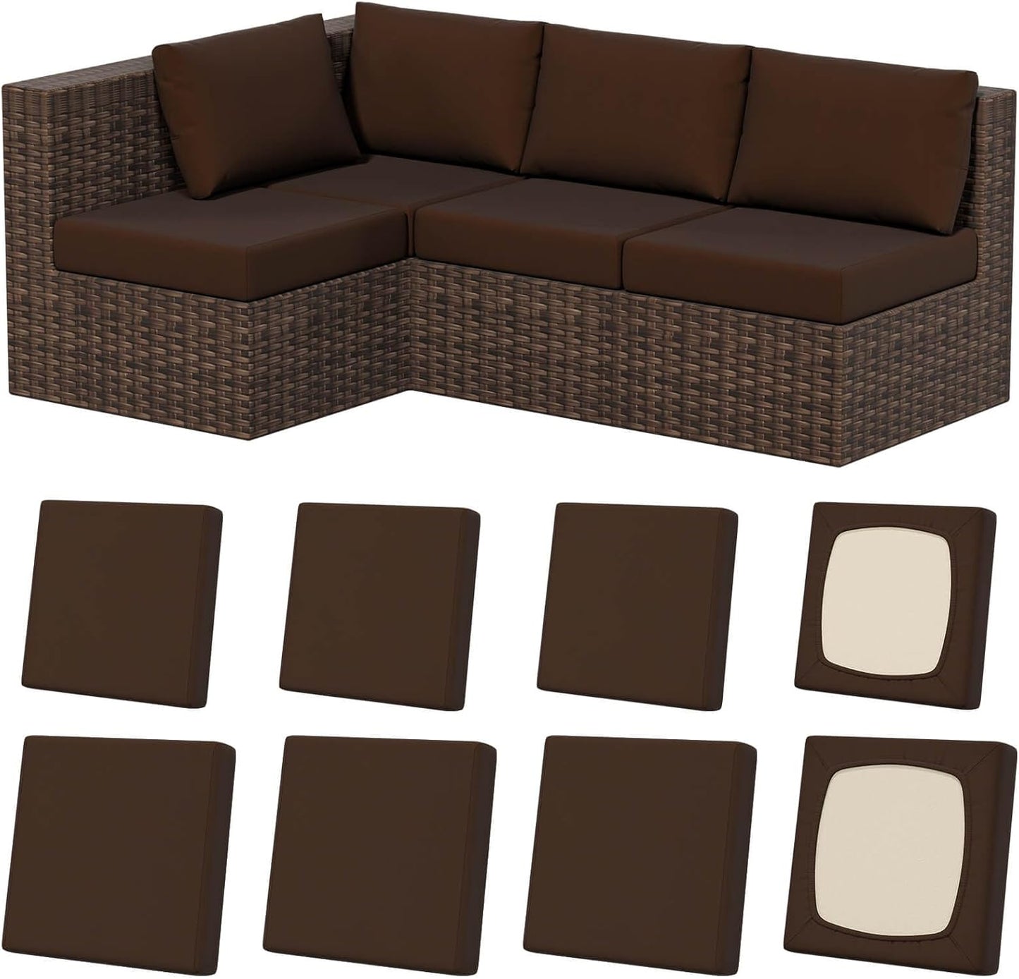 8Pcs Stretch Patio Cushion Covers for Outdoor Furniture Use