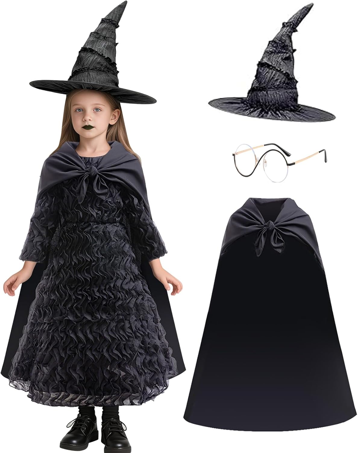 Girls Halloween Costume Dress for Kids - Black Witch Outfit