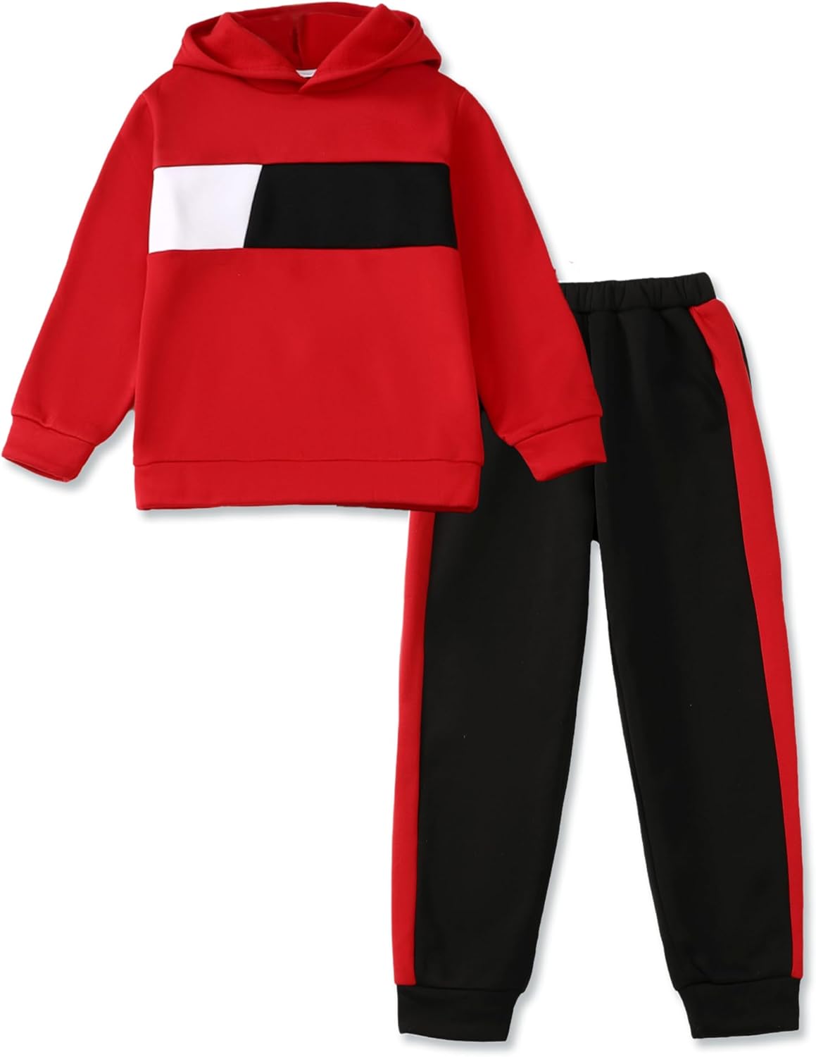 Boys Fall Winter Outfits Long Sleeve Fleece Hooded Tracksuit