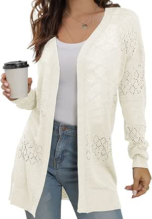 GRECERELLE Casual Lightweight Long Sleeve Cardigan for Women