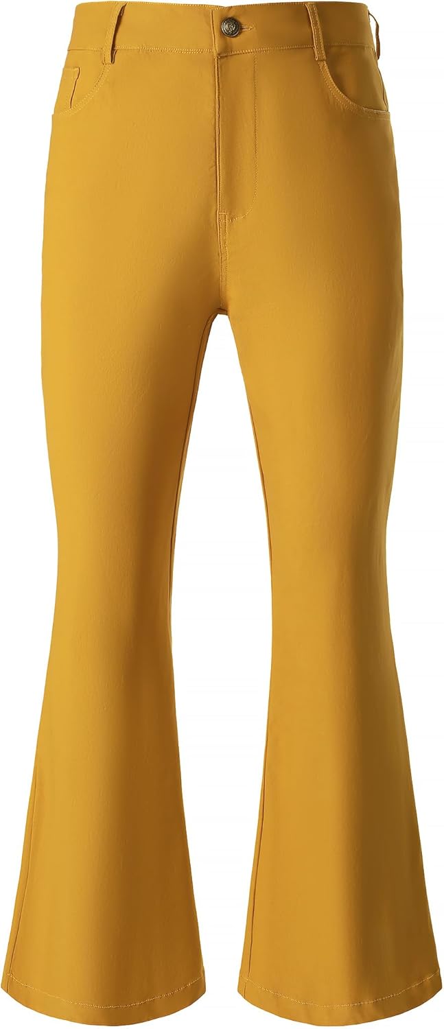 JOGAL Mens Bell Bottom Pants for 70s Disco and Retro Style