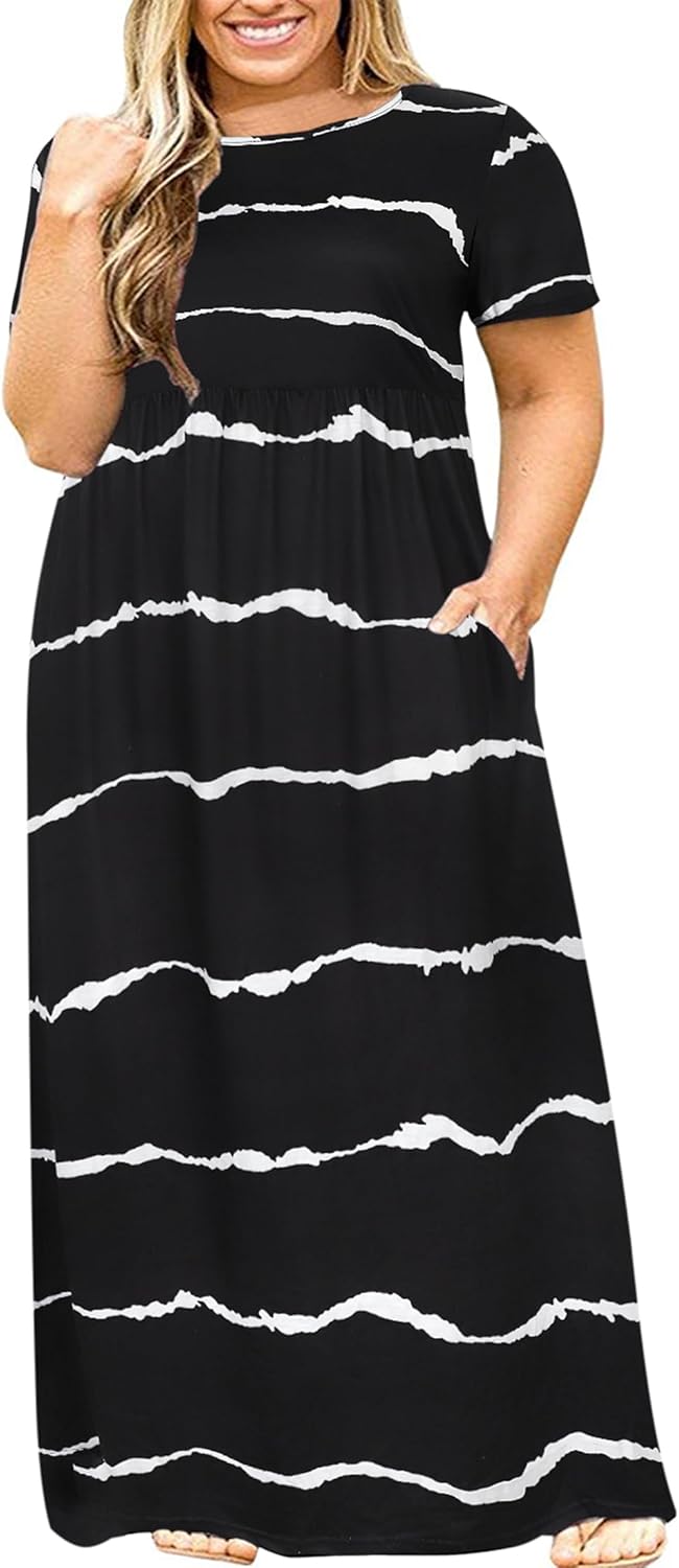 Kancystore Women's Plus Size Maxi Dress with Pockets for Summer