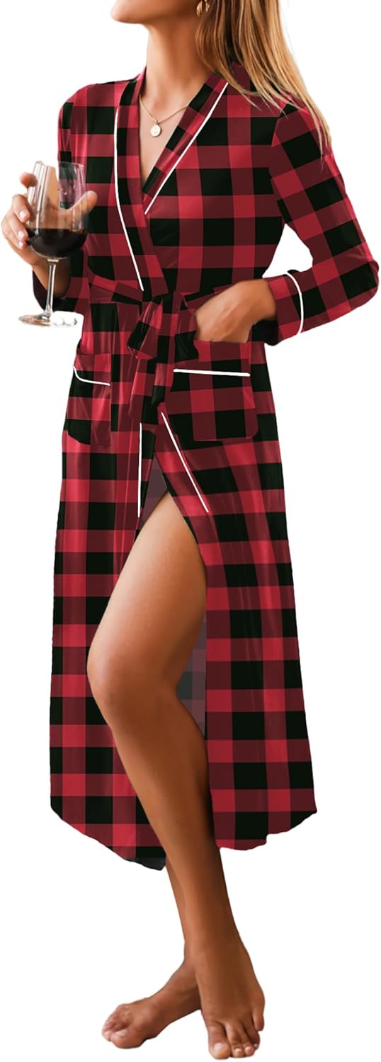 Ekouaer Women Kimono Robes Full Length Soft Knit Bathrobe
