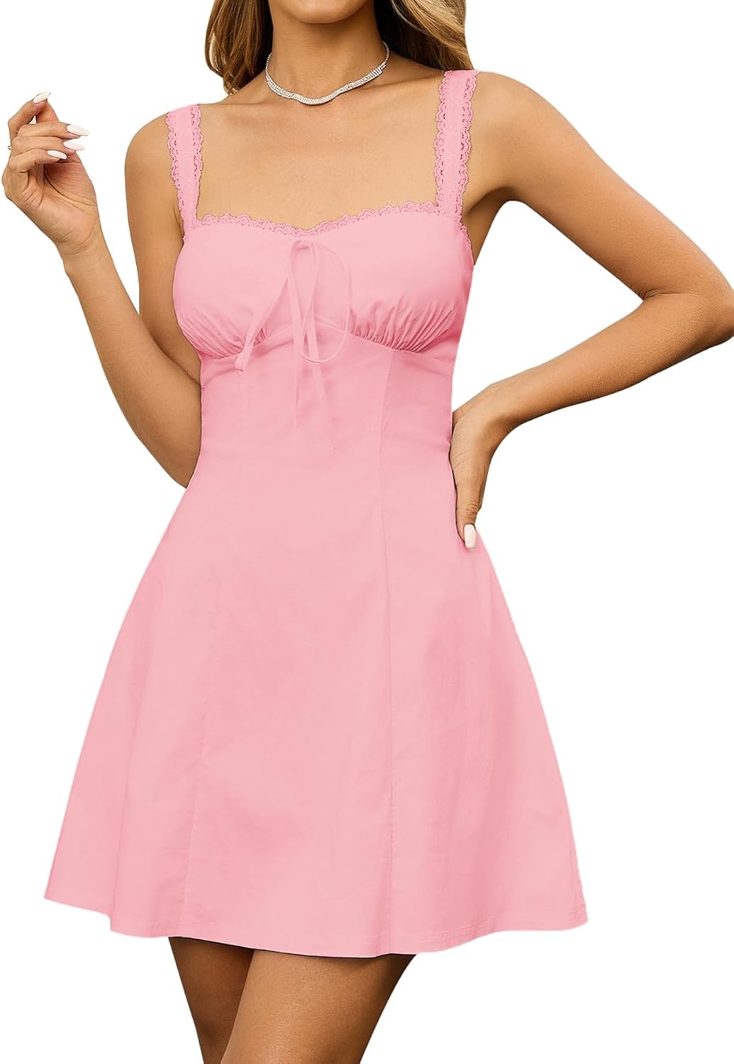 KUTUMAI Lace Square Neck Mini Dress for Summer 2025 Fun