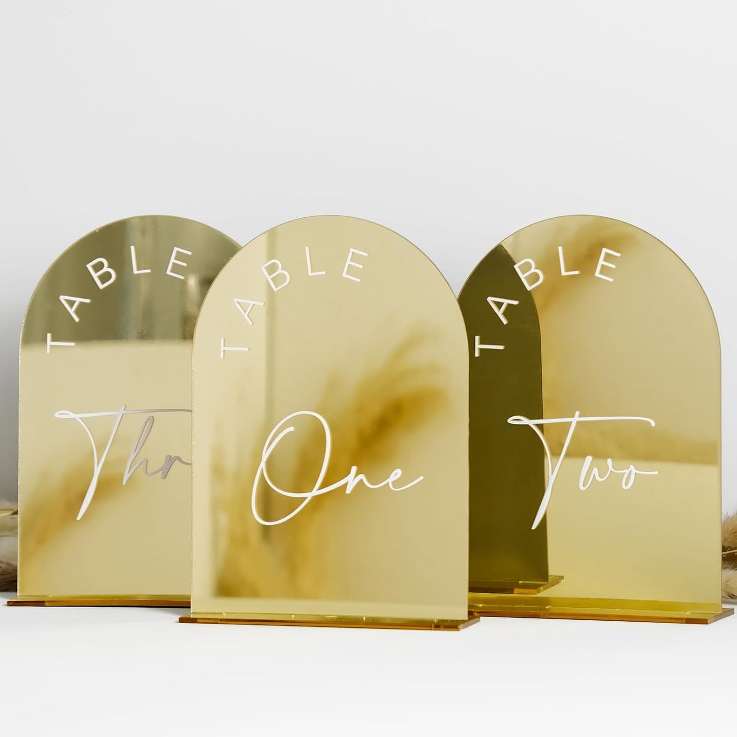 Gold Mirror Arched Wedding Table Numbers for Elegant Events